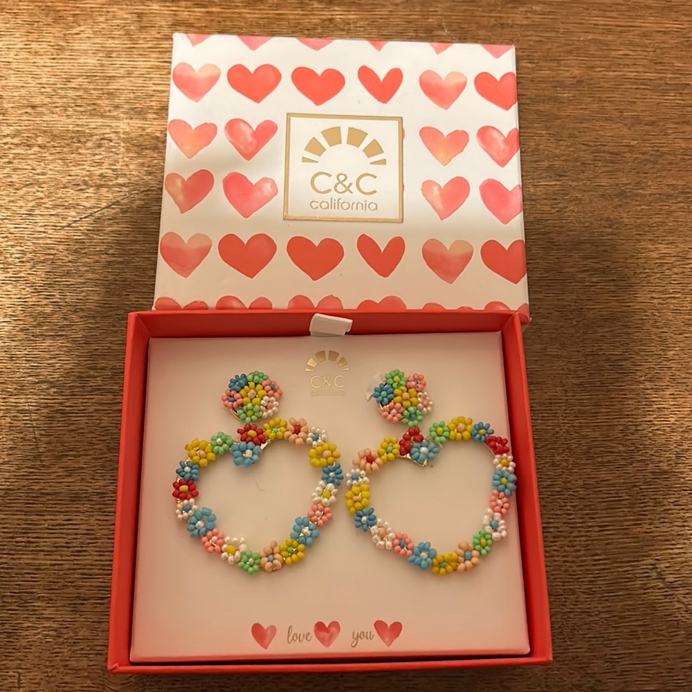 C&C California Multicolor Floral Heart Hoop Earrings